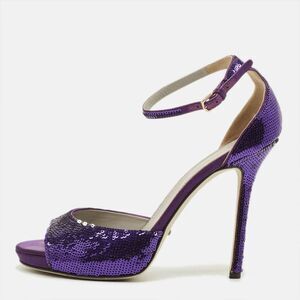 Sergio Rossi Size 37 Purple Sequins Open Toe Ankle Strap Sandals